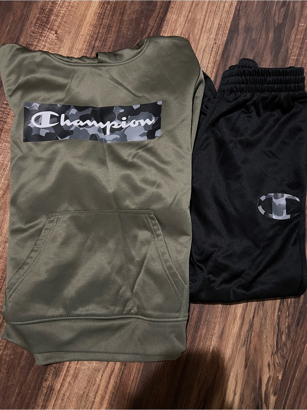Champion Kids Olive & Black Logo Athletic Joggers Set